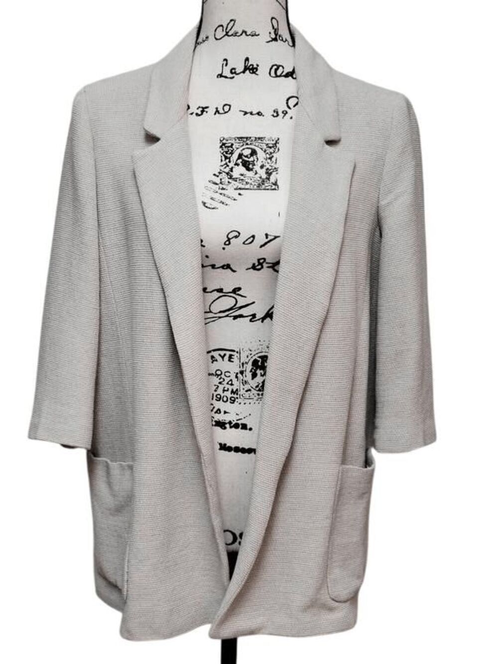 ZARA Women's Work Office Business Beige Knit Jacket Blazer SIZE M